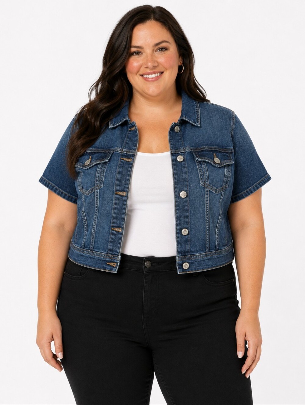 Torrid Feel The Fit Cropped Denim Jacket Short Sleeve Blue Size 2
